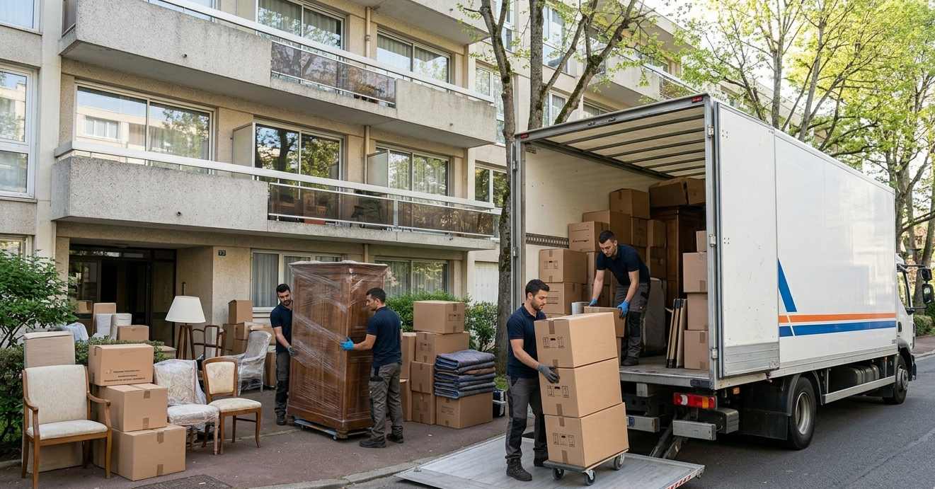 Déchargement de meubles lors d’un déménagement au Chesnay