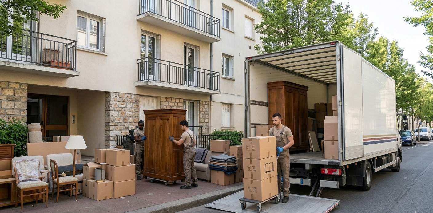Déchargement de meubles lors d’un déménagement à Saint-Cyr-l’École