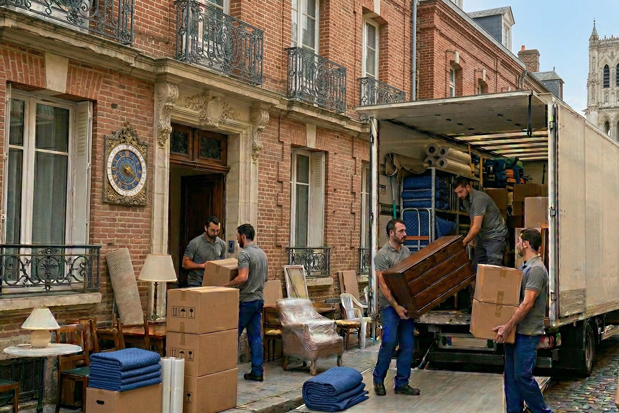 Déchargement de meubles lors d’un déménagement à Amiens