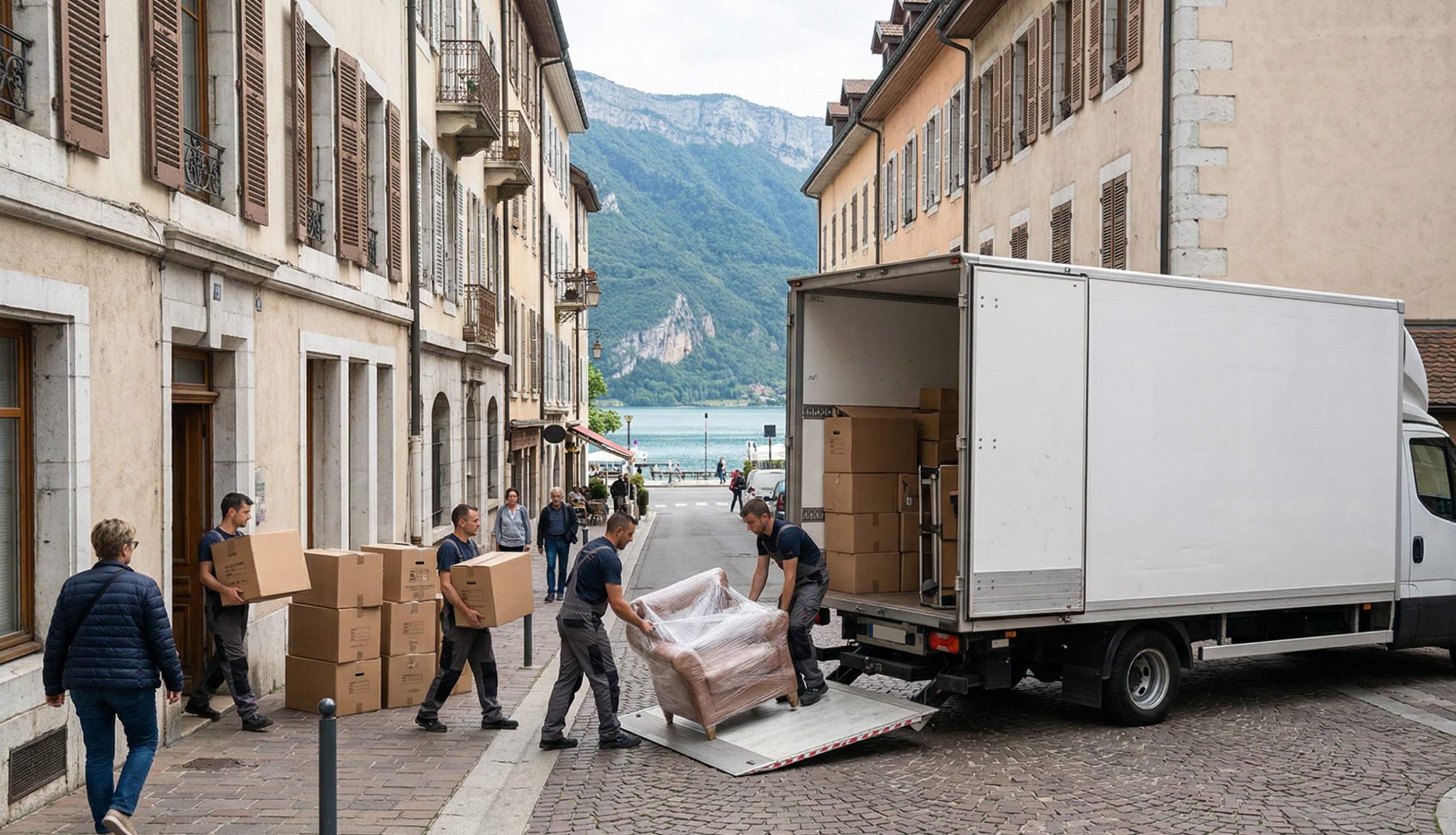 Déchargement de meubles lors d’un déménagement à Annecy