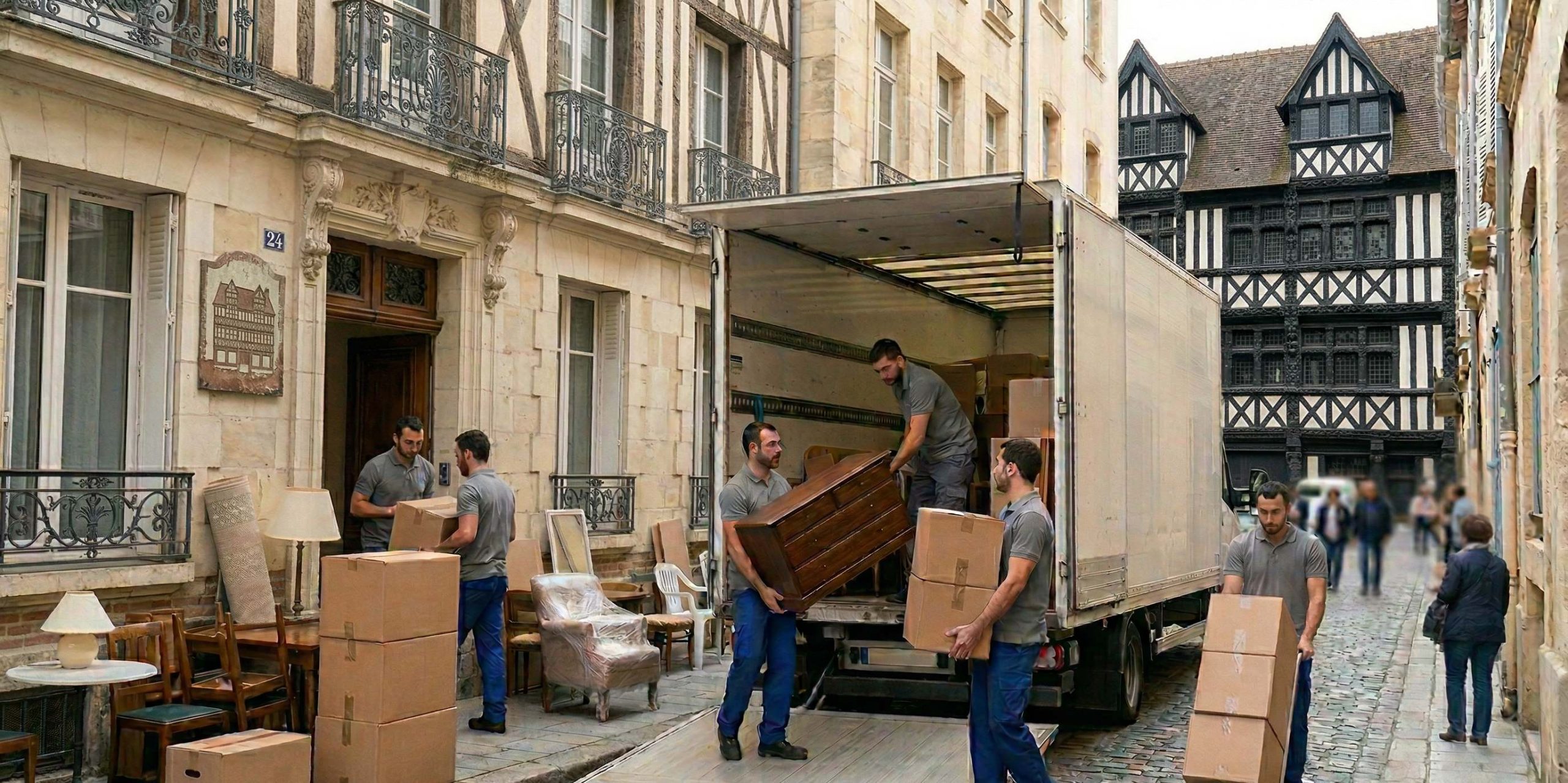 Déchargement de meubles lors d’un déménagement à Caen