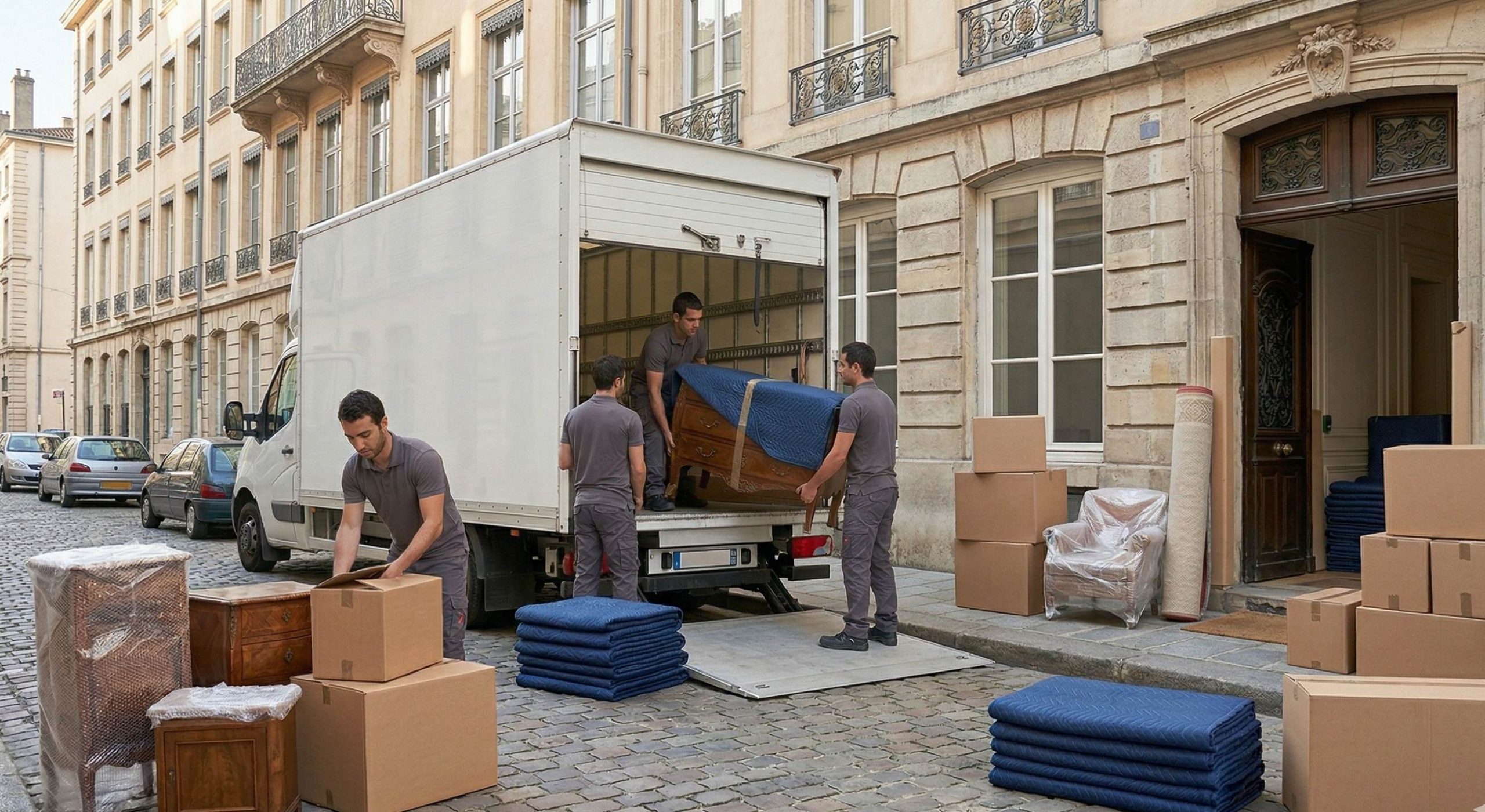 Déchargement de meubles lors d’un déménagement à Lyon