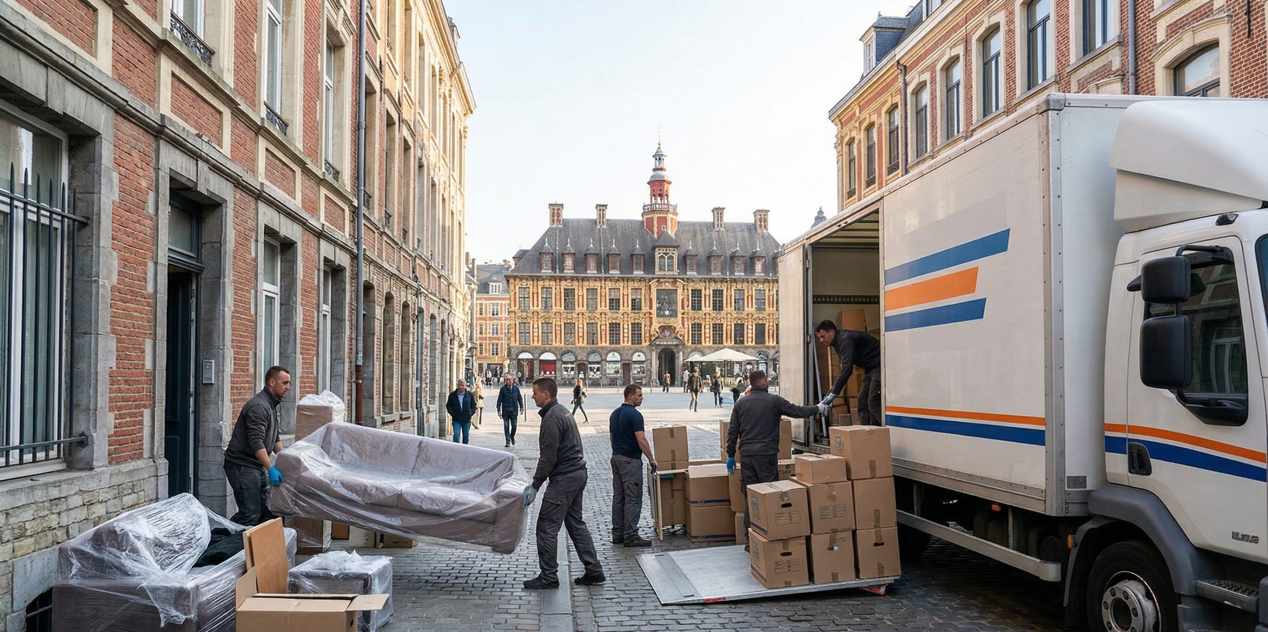 Déchargement de meubles lors d’un déménagement dans le nord de la France