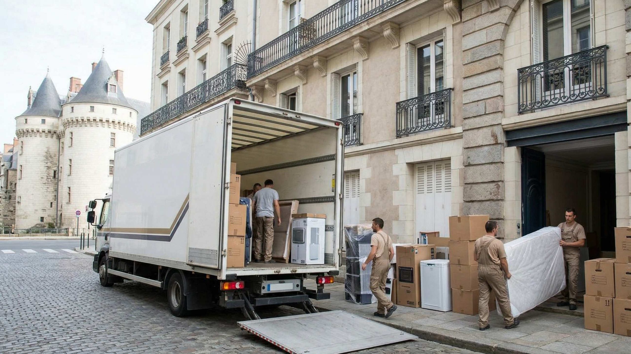 Déchargement de meubles lors d’un déménagement dans l’ouest de la France