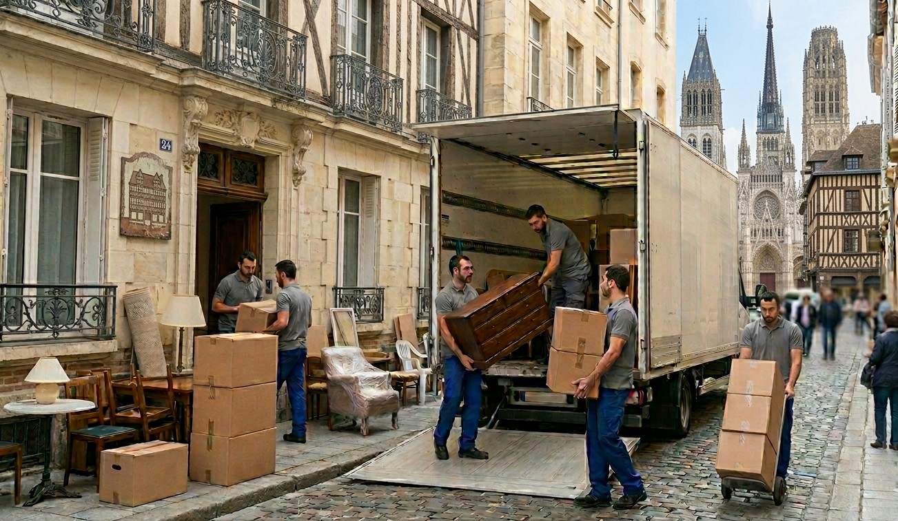 Déchargement de meubles lors d’un déménagement à Rouen