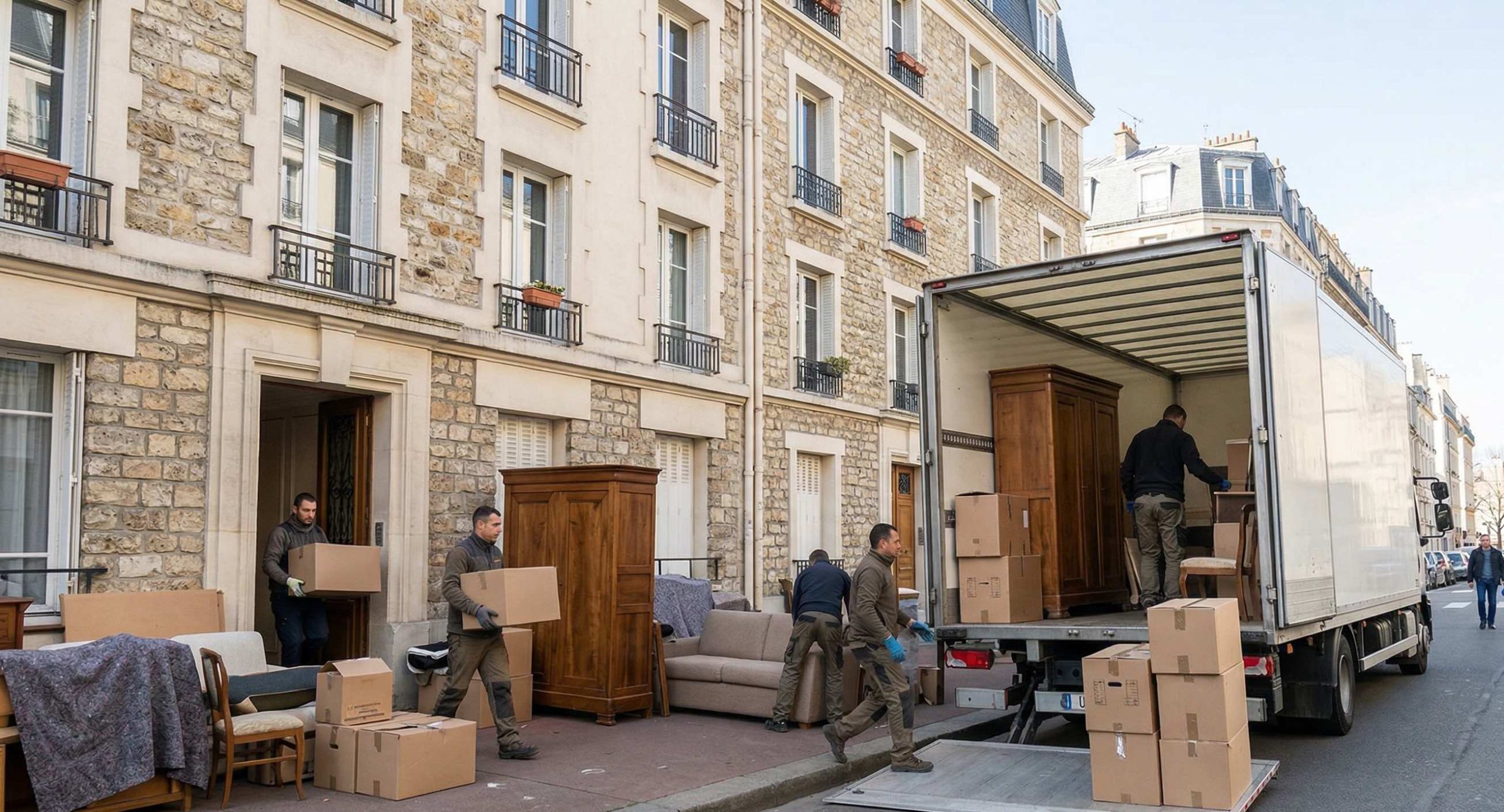 Déchargement de meubles lors d’un service de déménagement à Versailles